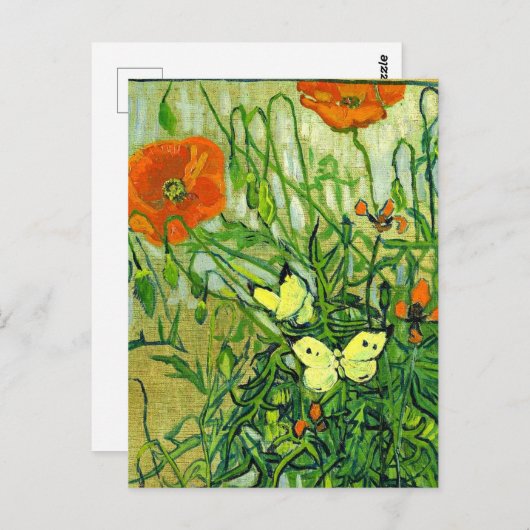 ファンゴッホ – 蝶とポピー、有名なアートワーク ポストカード (正面/裏面)