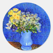 ファンゴッホ – 青い花瓶の花束 ラウンドシール (正面)