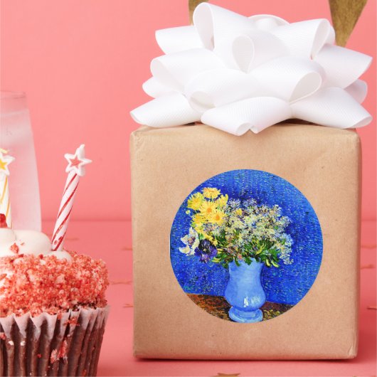 ファンゴッホ – 青い花瓶の花束 ラウンドシール (パーティー)
