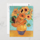 ファンゴッホ-12のひまわり付きスチルライフ花瓶 ポストカード (正面/裏面)