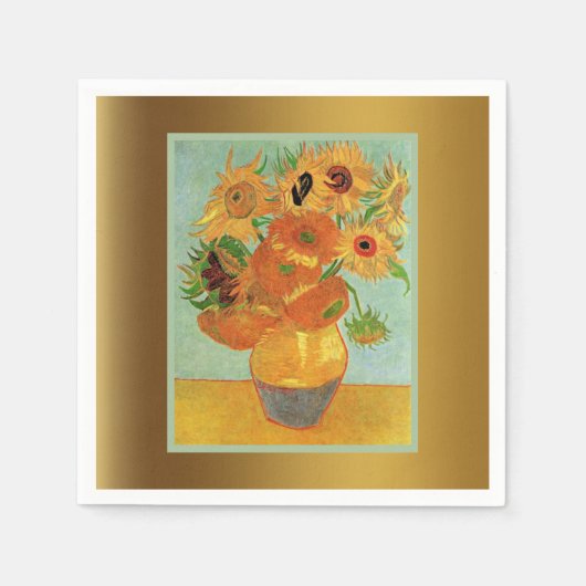 ファンゴッホ- 12のひまわり スタンダードカクテルナプキン (正面)