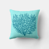 ファンサンゴプリント、ターコイズの背景 クッション (裏面)