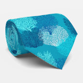 ファンサンゴプリント、ターコイズ、アクア、コバルトブルー ネクタイ (ロール)