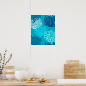 ファンサンゴプリント、ターコイズ、アクア、コバルトブルー ポスター (キッチン)