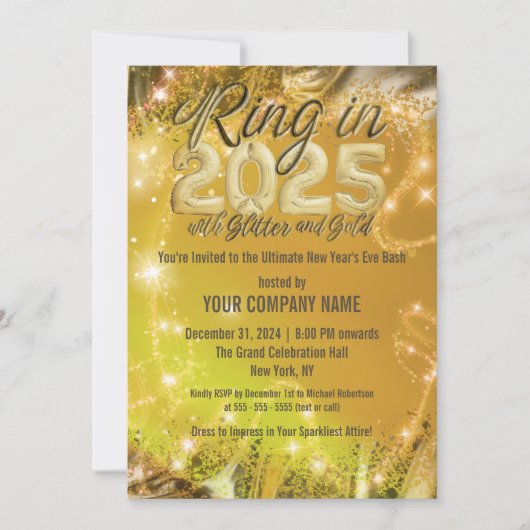 ファンシーきらめく金ゴールド大晦日バッシュ企業の 招待状 (正面)