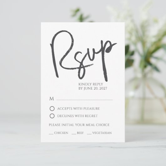 ファンシーでない結婚式の返信ハガキ Whimsical Script Nothing Fancy 出欠カード (スタンド正面)