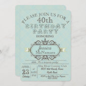 ファンシーでエレガントで青い格子縞の誕生日の招待状 招待状 (正面/裏面)