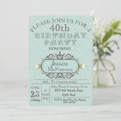 ファンシーでエレガントで青い格子縞の誕生日の招待状 招待状 (スタンド正面)