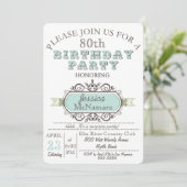 ファンシーでエレガントで青および白い誕生日の招待状 招待状 (スタンド正面)