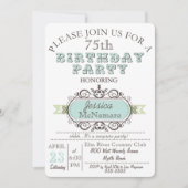 ファンシーでエレガントで青および白い誕生日の招待状 招待状 (正面)