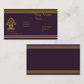 ファンシーでスタイリッシュで暗い紫色および金ゴールド 名刺 (正面/裏面)