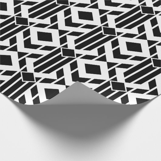 ファンシーで幾何学的な白黒のストライプおよびダイヤモンド ラッピングペーパー (角)