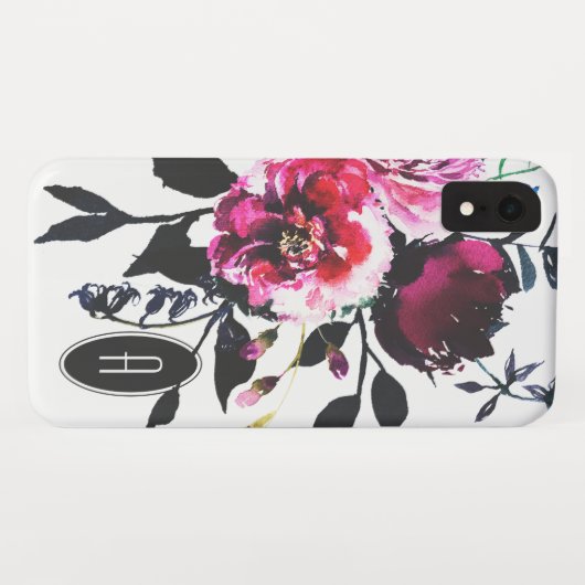 ファンシーで深い色の水彩画の紫色の花のモノグラム Case-Mate iPhoneケース (裏面(横))