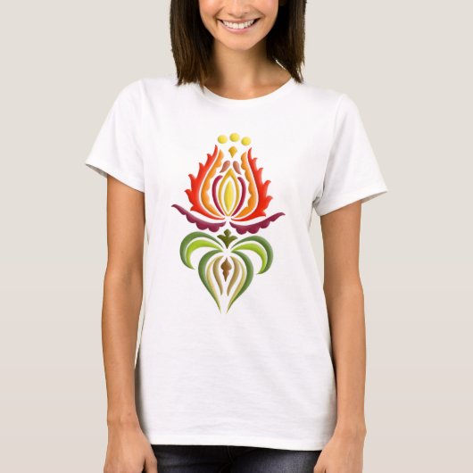 ファンシーなふたの刺繍-ハンガリーの民芸 Tシャツ (正面)