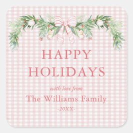 ファンシーなグランドミレニアル ギンガム ピンク リボン ガーランド スクエアシール