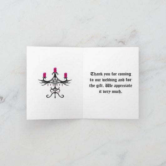 ファンシーなゴシック様式candelabraは結婚式感謝していしています サンキューカード (内部)