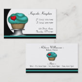 ファンシーなティール(緑がかった色)のカップケーキの台の名刺 名刺 (正面/裏面)