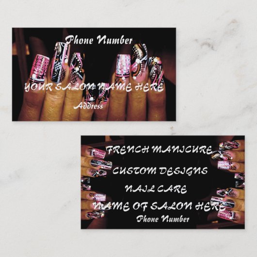 ファンシーなネイルの名刺のテンプレートのネイルサロン 名刺 (正面/裏面)