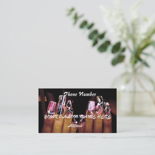 ファンシーなネイルの名刺のテンプレートのネイルサロン 名刺 (スタンド正面)