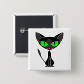 ファンシーなネコ科の黒猫ボタン 缶バッジ (正面&裏面)