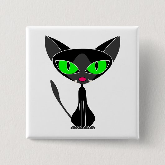 ファンシーなネコ科の黒猫ボタン 缶バッジ (正面)
