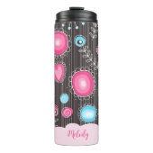 ファンシーなピンクと青のハートと花のフローラルネーム タンブラー (正面)