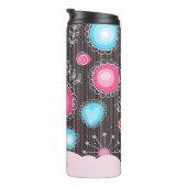 ファンシーなピンクと青のハートと花のフローラルネーム タンブラー (回転右)