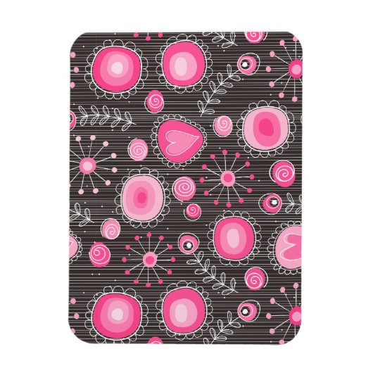 ファンシーなピンクと青のハートと花の花束です。 マグネット (縦)