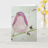 ファンシーなピンクの鳥のブランクの挨拶状 カード (黄色い花)