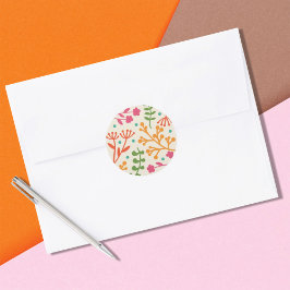 ファンシーなフローラクラシックグリーンリー丸ステッカー ラウンドシール