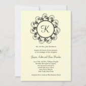 ファンシーなモノグラムの結婚式招待状(白を離れて) 招待状 (正面)