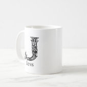 ファンシーなモノグラム: Jess コーヒーマグカップ (正面左)