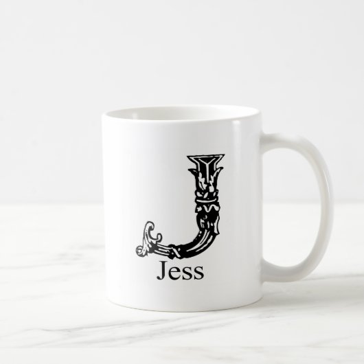 ファンシーなモノグラム: Jess コーヒーマグカップ (右)