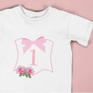 ファンシーなリボンの花束 1歳の誕生日 ベビーTシャツ