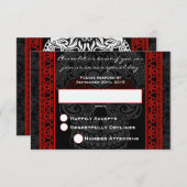 ファンシーなレースのシュガースカル デー・オブ・ザ・デッドの返信カード 赤 出欠カード (正面/裏面)