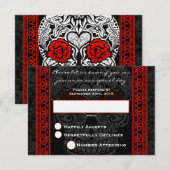 ファンシーなレースのスカル デザインの死者の日 招待状 赤 (正面/裏面)