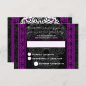 ファンシーなレースのスカル デザイン 死者の日 パープル 出欠カード (正面/裏面)