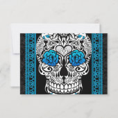 ファンシーなレースのスカル デザイン 死者の日 青 出欠カード (裏面)