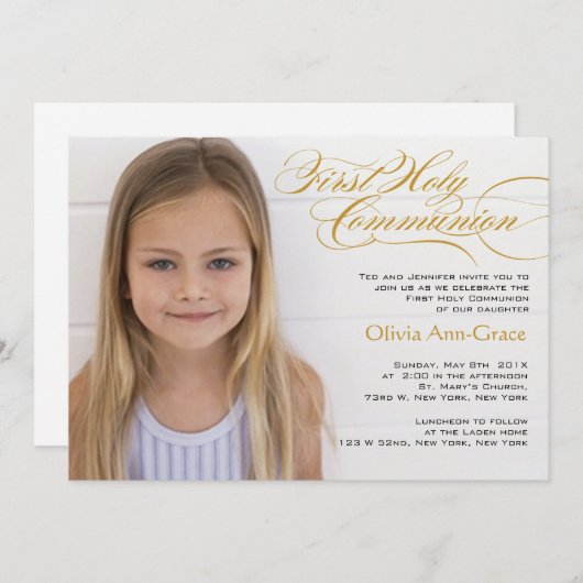 ファンシーな原稿および写真の最初聖餐の招待状 招待状 (正面/裏面)