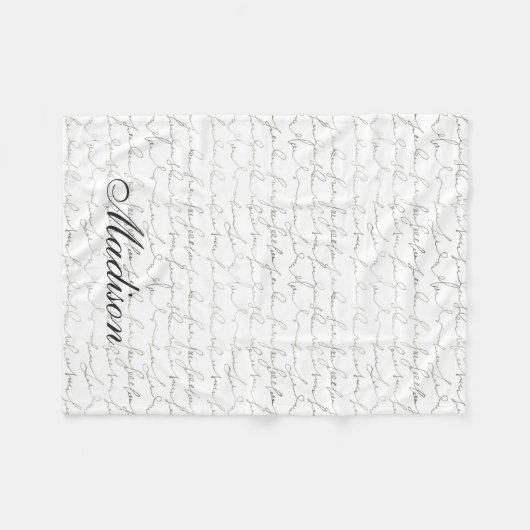 ファンシーな原稿の執筆白黒の名前をカスタムする フリースブランケット (正面(横))