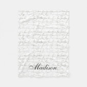 ファンシーな原稿の執筆白黒の名前をカスタムする フリースブランケット (正面)