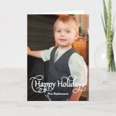 ファンシーな原稿の幸せな休日のPeraonalizedの写真 シーズンカード (正面)