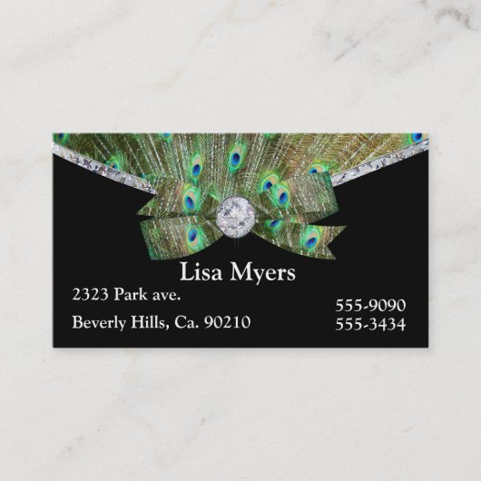 ファンシーな孔雀の羽毛及びダイヤモンド 名刺 (正面)