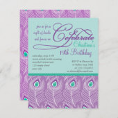 ファンシーな孔雀は誕生会のお祝いに羽をつけます 招待状 (正面/裏面)