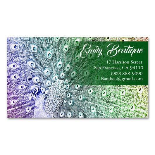 ファンシーな尾羽を持つ水彩画のスケッチの孔雀 マグネット名刺 (正面)