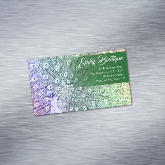 ファンシーな尾羽を持つ水彩画のスケッチの孔雀 マグネット名刺 (インサイチュ)