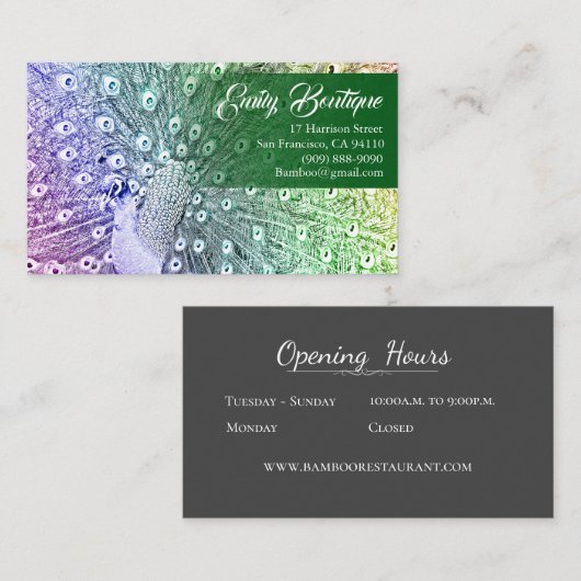 ファンシーな尾羽を持つ水彩画のスケッチの孔雀 名刺 (正面/裏面)