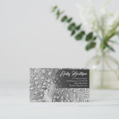 ファンシーな尾羽を持つB&Wのスケッチの孔雀 名刺 (スタンド正面)