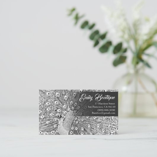 ファンシーな尾羽を持つB&Wのスケッチの孔雀 名刺 (スタンド正面)