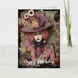 ファンシーな帽子のアリス 誕生日 箔グリーティングカード